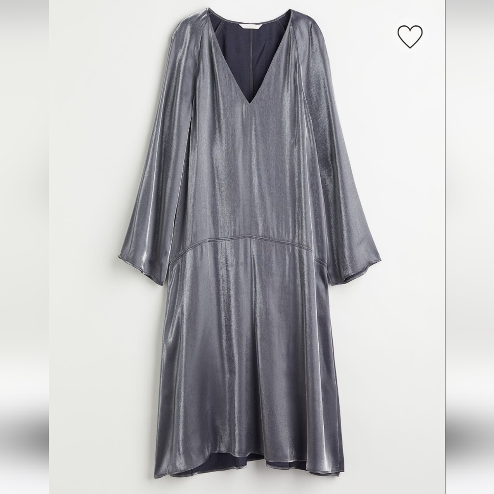 H&M high sheen gray midi dress
